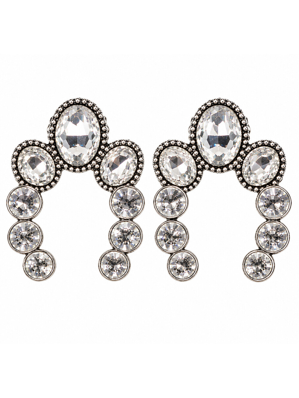 Western Rhinestone Crystal Horseshoe Earrings Silver Tone Cowgirl Statement NEW